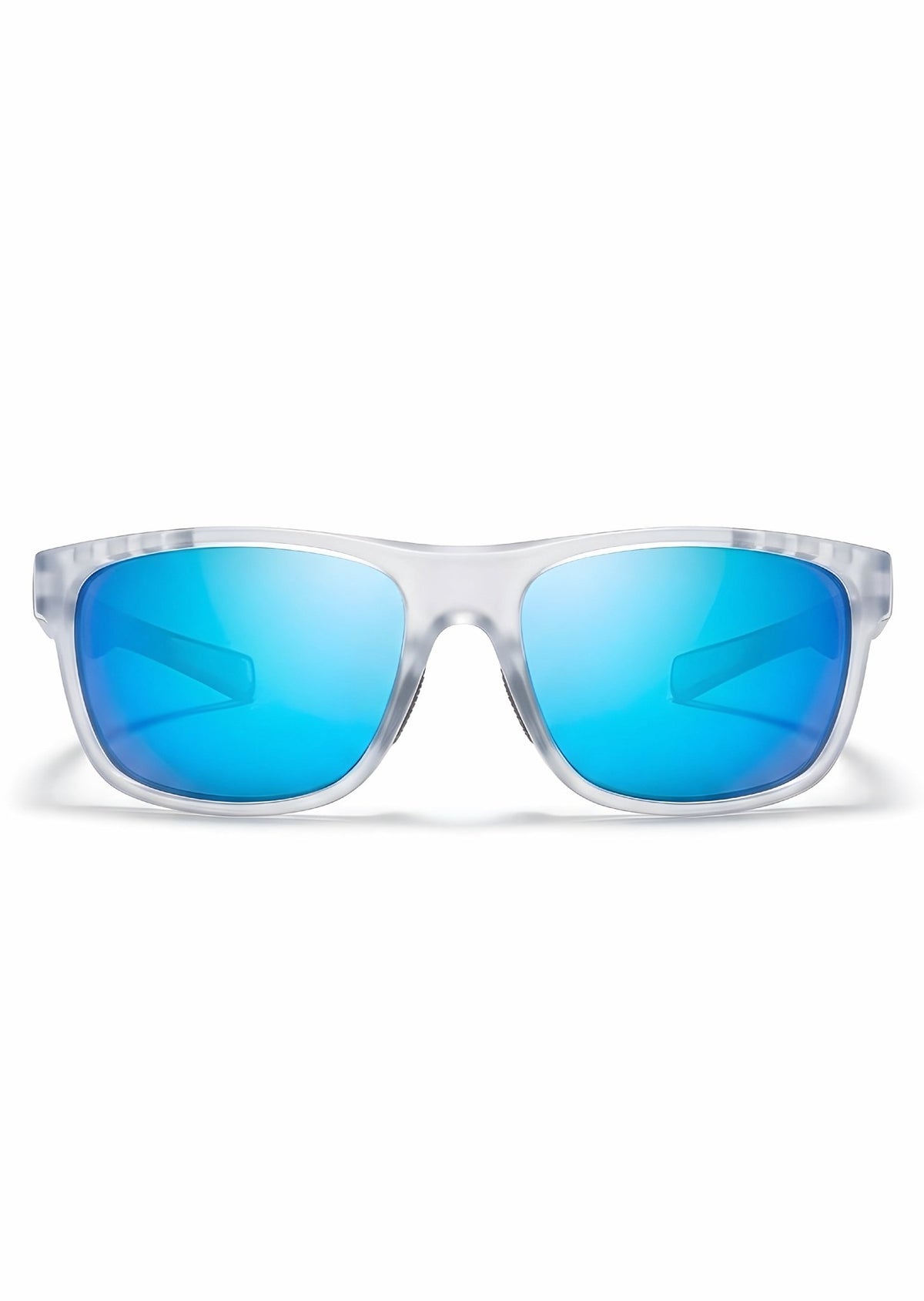 Sport Sunglasses – Clear Frame with Blue Mirrored Polarized Lenses - Nuree World